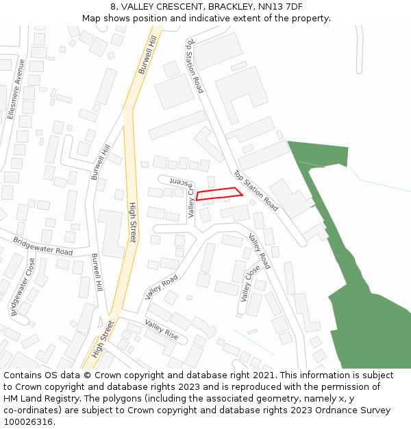 8, VALLEY CRESCENT, BRACKLEY, NN13 7DF: Location map and indicative extent of plot