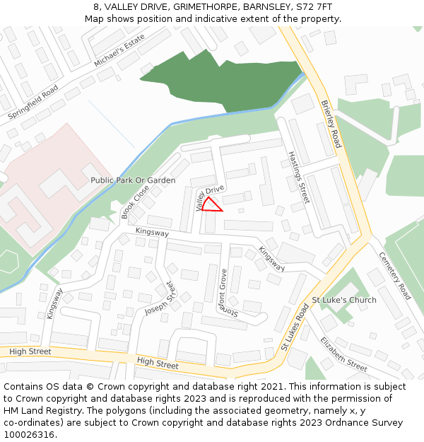 8, VALLEY DRIVE, GRIMETHORPE, BARNSLEY, S72 7FT: Location map and indicative extent of plot