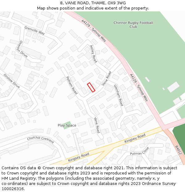 8, VANE ROAD, THAME, OX9 3WG: Location map and indicative extent of plot