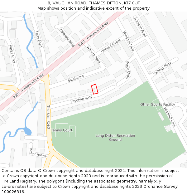 8, VAUGHAN ROAD, THAMES DITTON, KT7 0UF: Location map and indicative extent of plot