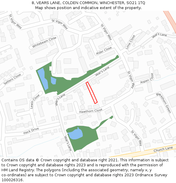 8, VEARS LANE, COLDEN COMMON, WINCHESTER, SO21 1TQ: Location map and indicative extent of plot