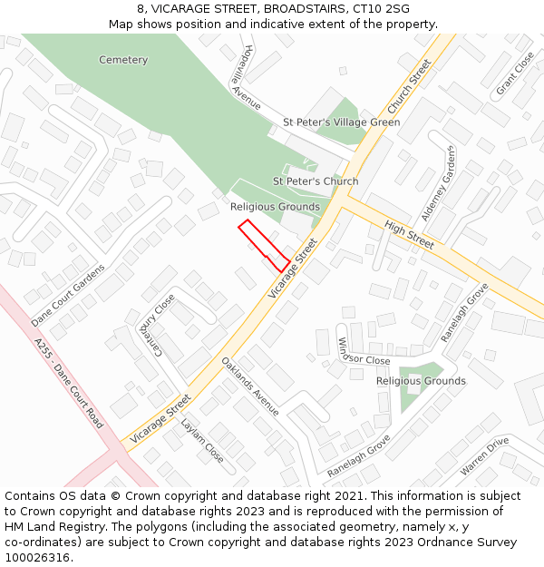 8, VICARAGE STREET, BROADSTAIRS, CT10 2SG: Location map and indicative extent of plot