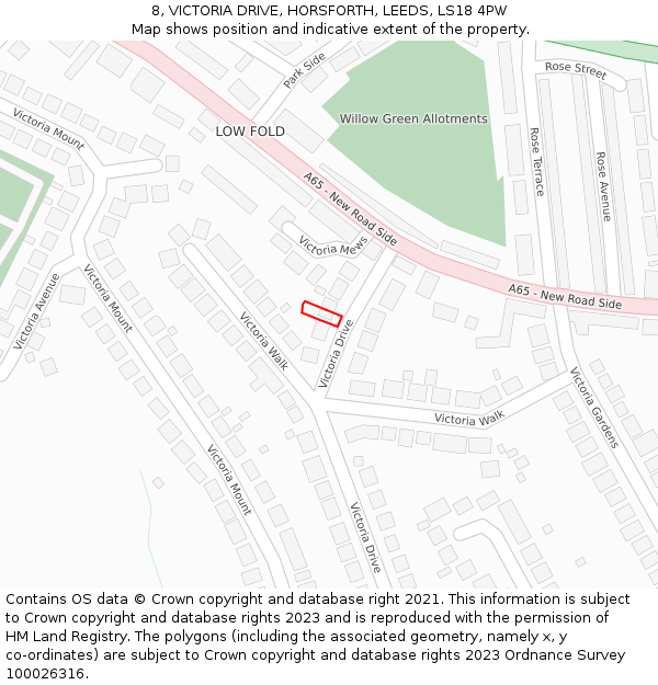 8, VICTORIA DRIVE, HORSFORTH, LEEDS, LS18 4PW: Location map and indicative extent of plot