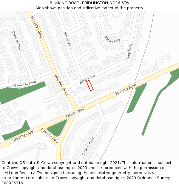 8, VIKING ROAD, BRIDLINGTON, YO16 6TW: Location map and indicative extent of plot