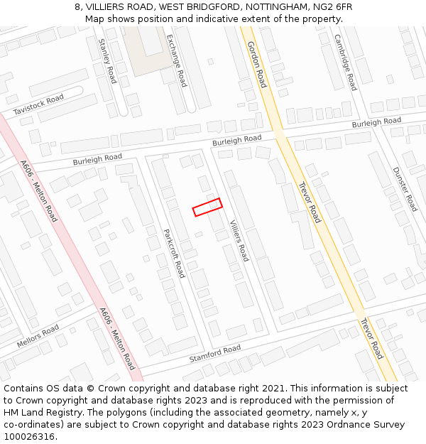 8, VILLIERS ROAD, WEST BRIDGFORD, NOTTINGHAM, NG2 6FR: Location map and indicative extent of plot