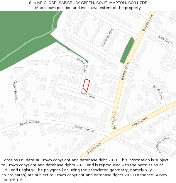 8, VINE CLOSE, SARISBURY GREEN, SOUTHAMPTON, SO31 7DB: Location map and indicative extent of plot