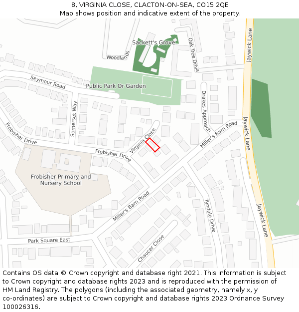 8, VIRGINIA CLOSE, CLACTON-ON-SEA, CO15 2QE: Location map and indicative extent of plot