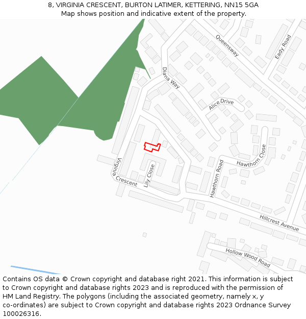 8, VIRGINIA CRESCENT, BURTON LATIMER, KETTERING, NN15 5GA: Location map and indicative extent of plot