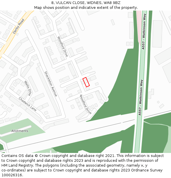 8, VULCAN CLOSE, WIDNES, WA8 9BZ: Location map and indicative extent of plot