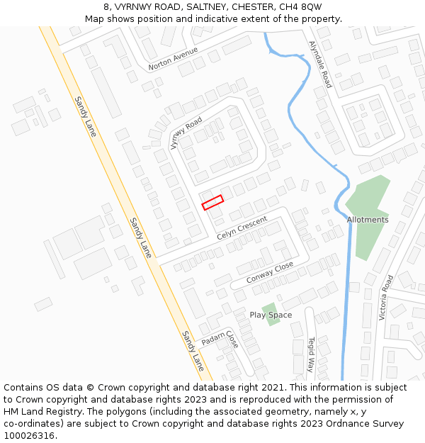 8, VYRNWY ROAD, SALTNEY, CHESTER, CH4 8QW: Location map and indicative extent of plot