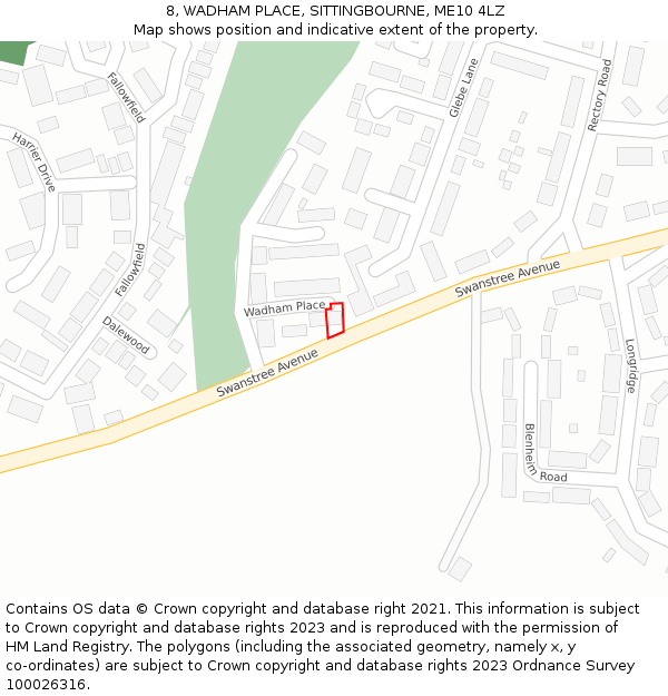 8, WADHAM PLACE, SITTINGBOURNE, ME10 4LZ: Location map and indicative extent of plot