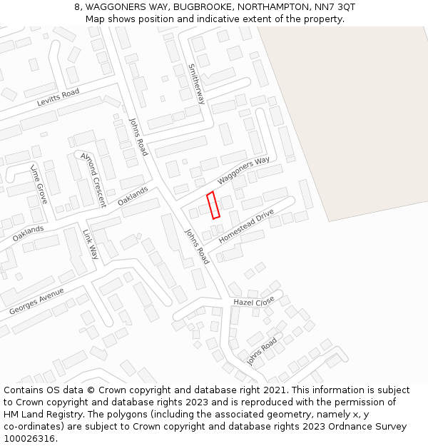 8, WAGGONERS WAY, BUGBROOKE, NORTHAMPTON, NN7 3QT: Location map and indicative extent of plot