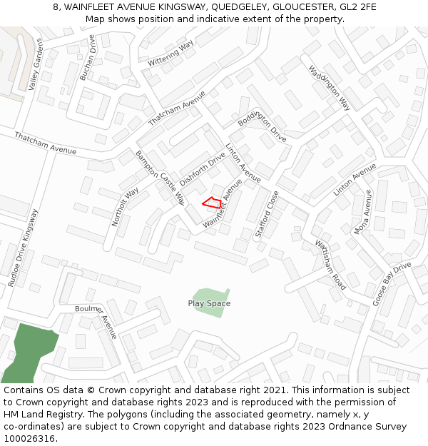 8, WAINFLEET AVENUE KINGSWAY, QUEDGELEY, GLOUCESTER, GL2 2FE: Location map and indicative extent of plot
