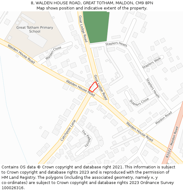 8, WALDEN HOUSE ROAD, GREAT TOTHAM, MALDON, CM9 8PN: Location map and indicative extent of plot