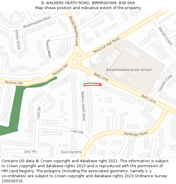 8, WALKERS HEATH ROAD, BIRMINGHAM, B38 0AA: Location map and indicative extent of plot