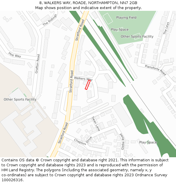 8, WALKERS WAY, ROADE, NORTHAMPTON, NN7 2GB: Location map and indicative extent of plot