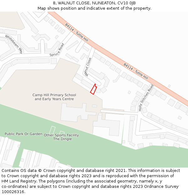 8, WALNUT CLOSE, NUNEATON, CV10 0JB: Location map and indicative extent of plot