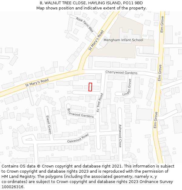 8, WALNUT TREE CLOSE, HAYLING ISLAND, PO11 9BD: Location map and indicative extent of plot