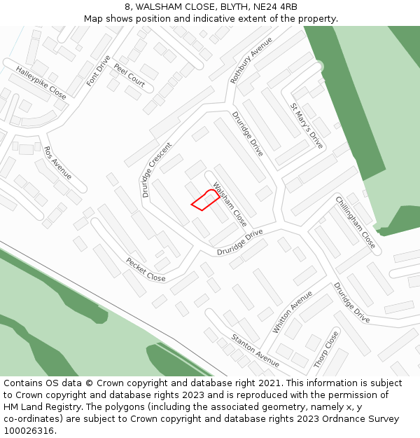 8, WALSHAM CLOSE, BLYTH, NE24 4RB: Location map and indicative extent of plot