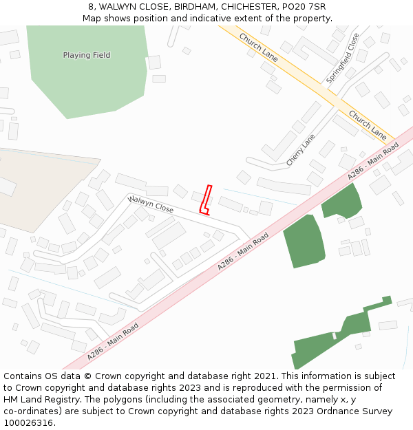 8, WALWYN CLOSE, BIRDHAM, CHICHESTER, PO20 7SR: Location map and indicative extent of plot