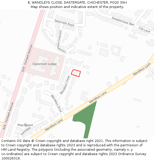 8, WANDLEYS CLOSE, EASTERGATE, CHICHESTER, PO20 3SH: Location map and indicative extent of plot