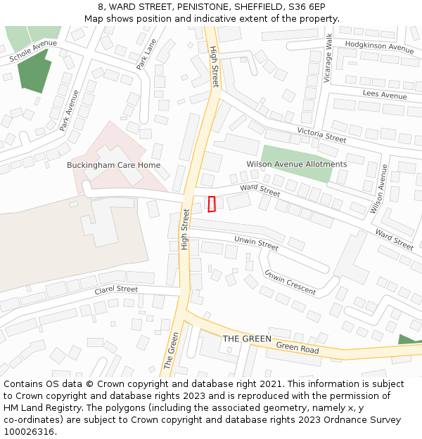 8, WARD STREET, PENISTONE, SHEFFIELD, S36 6EP: Location map and indicative extent of plot