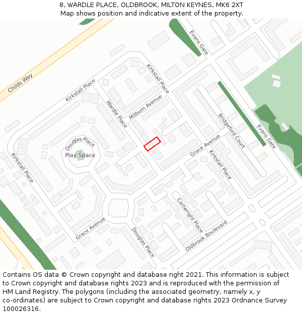 8, WARDLE PLACE, OLDBROOK, MILTON KEYNES, MK6 2XT: Location map and indicative extent of plot