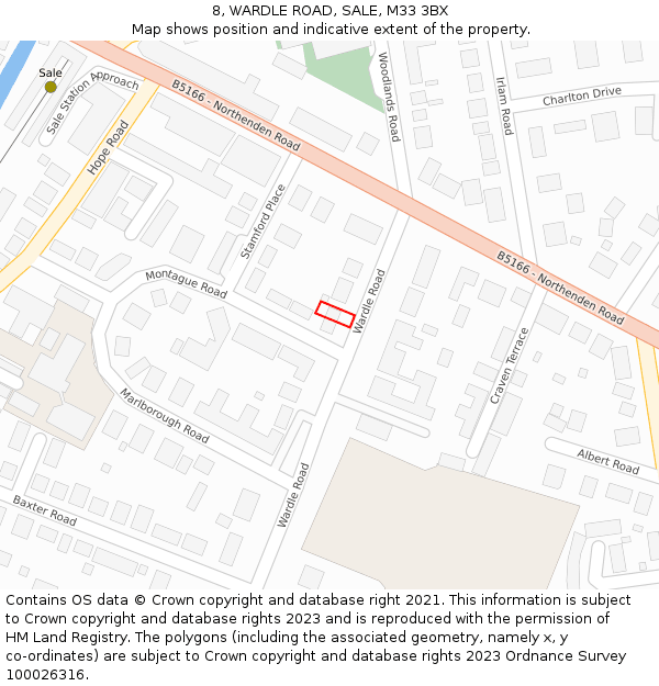 8, WARDLE ROAD, SALE, M33 3BX: Location map and indicative extent of plot