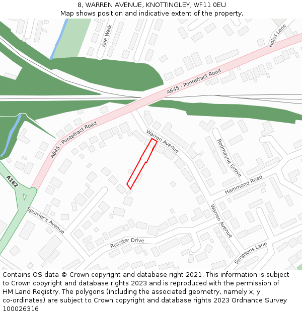 8, WARREN AVENUE, KNOTTINGLEY, WF11 0EU: Location map and indicative extent of plot