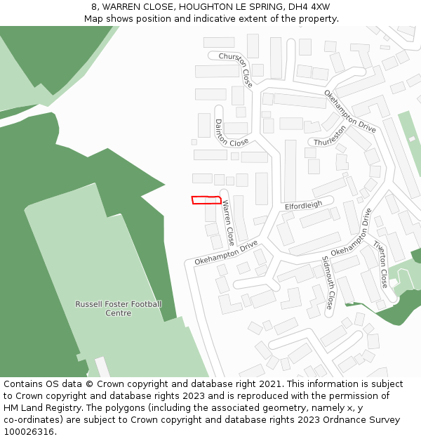 8, WARREN CLOSE, HOUGHTON LE SPRING, DH4 4XW: Location map and indicative extent of plot