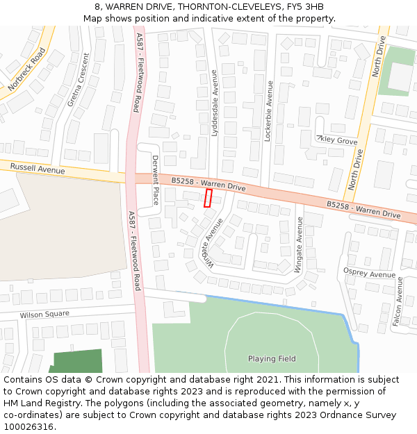 8, WARREN DRIVE, THORNTON-CLEVELEYS, FY5 3HB: Location map and indicative extent of plot