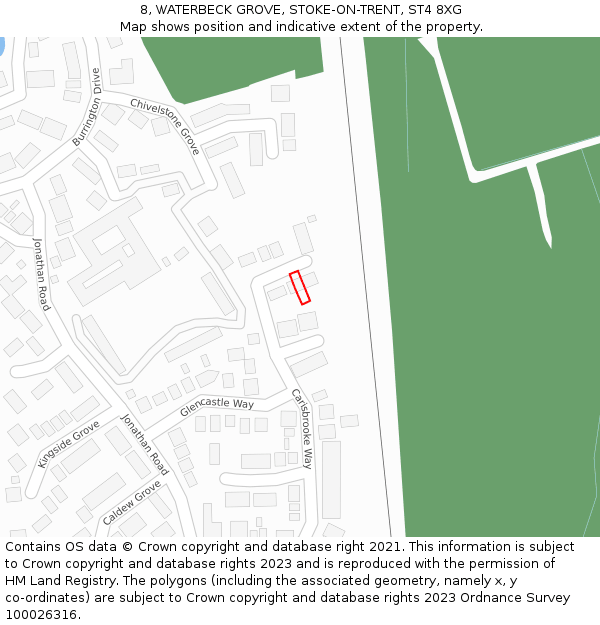 8, WATERBECK GROVE, STOKE-ON-TRENT, ST4 8XG: Location map and indicative extent of plot