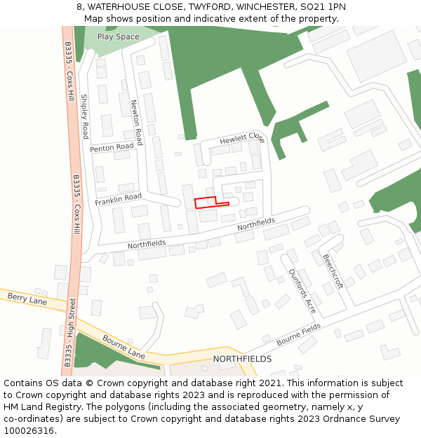 8, WATERHOUSE CLOSE, TWYFORD, WINCHESTER, SO21 1PN: Location map and indicative extent of plot