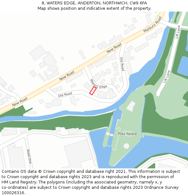 8, WATERS EDGE, ANDERTON, NORTHWICH, CW9 6FA: Location map and indicative extent of plot