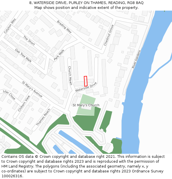 8, WATERSIDE DRIVE, PURLEY ON THAMES, READING, RG8 8AQ: Location map and indicative extent of plot