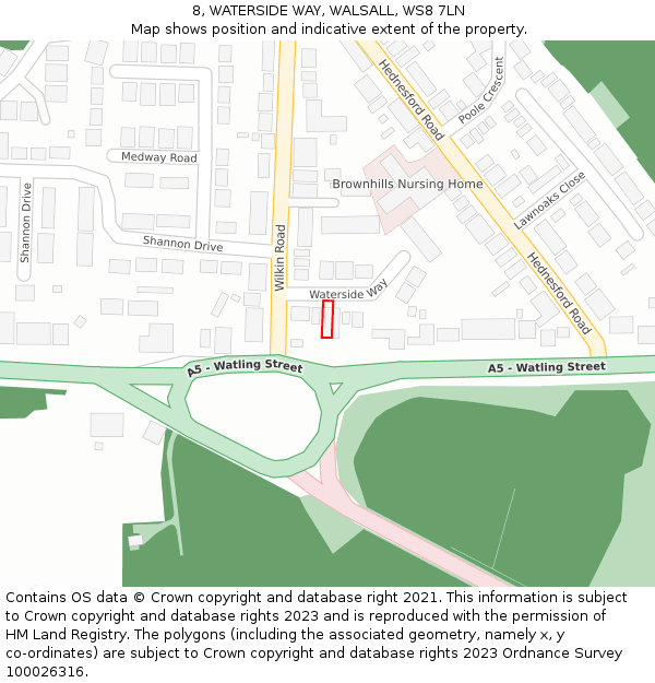 8, WATERSIDE WAY, WALSALL, WS8 7LN: Location map and indicative extent of plot