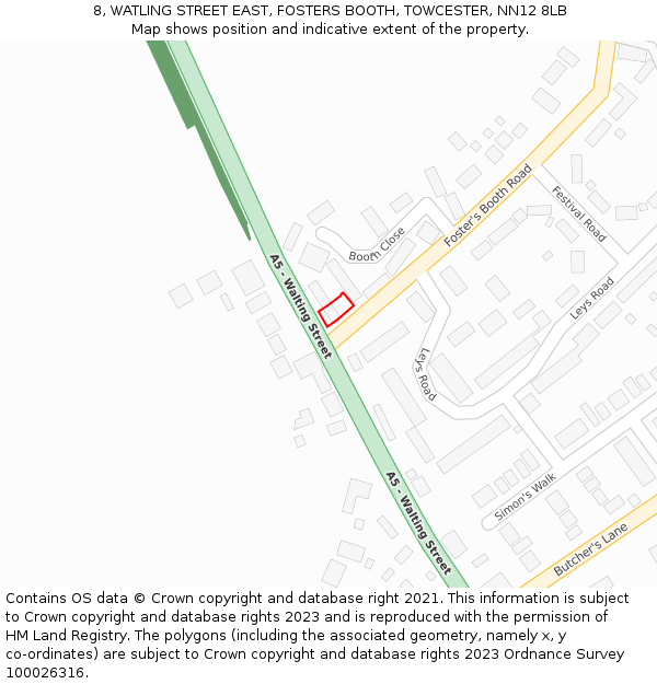 8, WATLING STREET EAST, FOSTERS BOOTH, TOWCESTER, NN12 8LB: Location map and indicative extent of plot