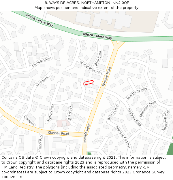 8, WAYSIDE ACRES, NORTHAMPTON, NN4 0QE: Location map and indicative extent of plot