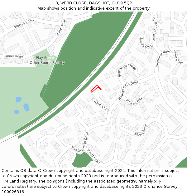 8, WEBB CLOSE, BAGSHOT, GU19 5QP: Location map and indicative extent of plot