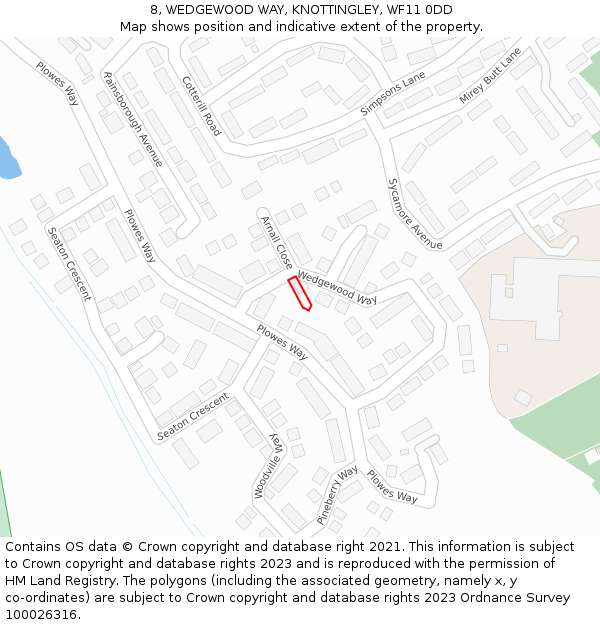 8, WEDGEWOOD WAY, KNOTTINGLEY, WF11 0DD: Location map and indicative extent of plot