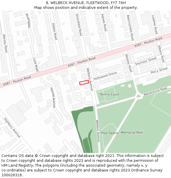 8, WELBECK AVENUE, FLEETWOOD, FY7 7AH: Location map and indicative extent of plot