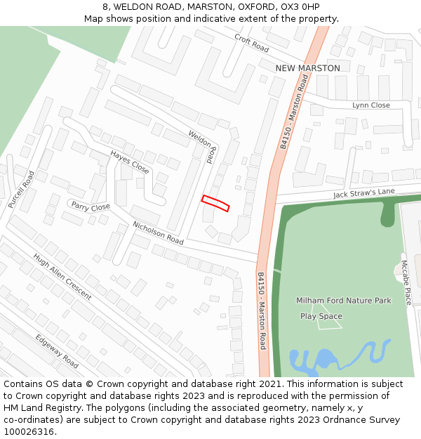 8, WELDON ROAD, MARSTON, OXFORD, OX3 0HP: Location map and indicative extent of plot