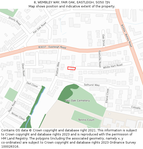 8, WEMBLEY WAY, FAIR OAK, EASTLEIGH, SO50 7JN: Location map and indicative extent of plot