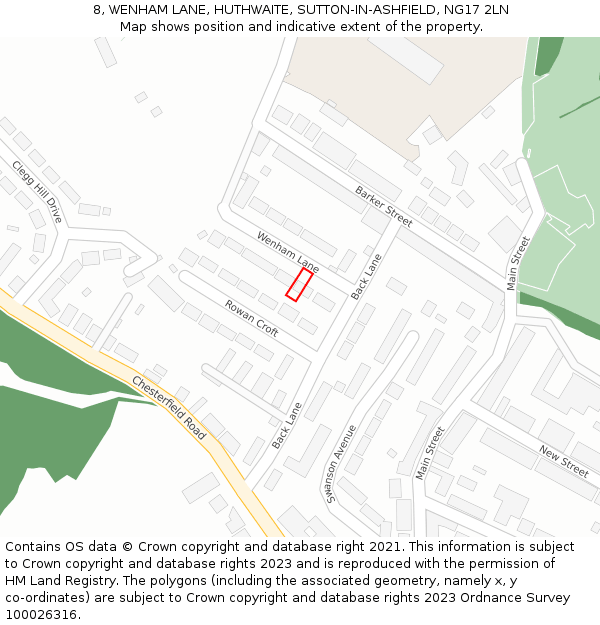 8, WENHAM LANE, HUTHWAITE, SUTTON-IN-ASHFIELD, NG17 2LN: Location map and indicative extent of plot
