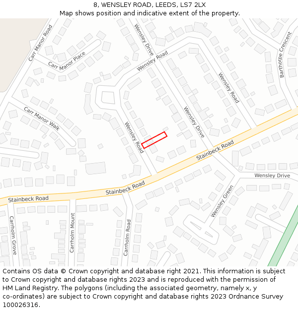 8, WENSLEY ROAD, LEEDS, LS7 2LX: Location map and indicative extent of plot