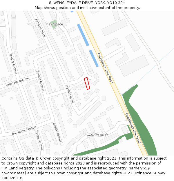 8, WENSLEYDALE DRIVE, YORK, YO10 3PH: Location map and indicative extent of plot