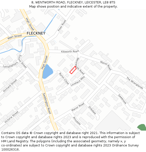 8, WENTWORTH ROAD, FLECKNEY, LEICESTER, LE8 8TS: Location map and indicative extent of plot