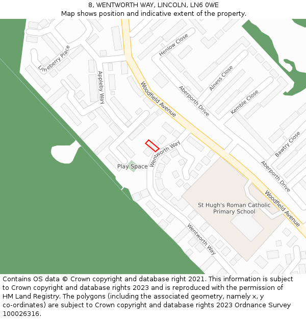 8, WENTWORTH WAY, LINCOLN, LN6 0WE: Location map and indicative extent of plot