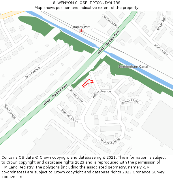 8, WENYON CLOSE, TIPTON, DY4 7RS: Location map and indicative extent of plot