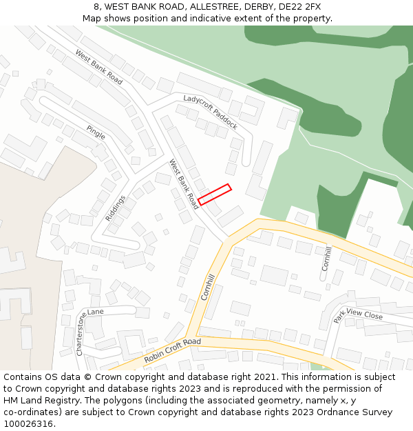 8, WEST BANK ROAD, ALLESTREE, DERBY, DE22 2FX: Location map and indicative extent of plot